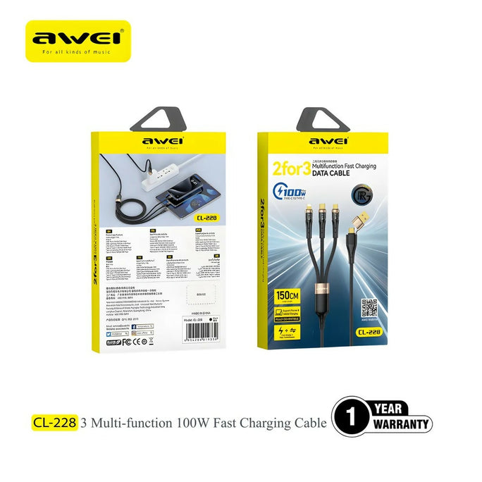 AWEI CL-228 Multi-Function Fast Charging Cable 100W