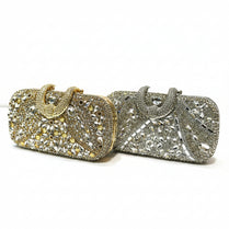 Luxury Crystal Embellished Silver Bridal Box Clutch Bag for Women - Premium Rhinestone Evening Party Purse with Crystal Handle
