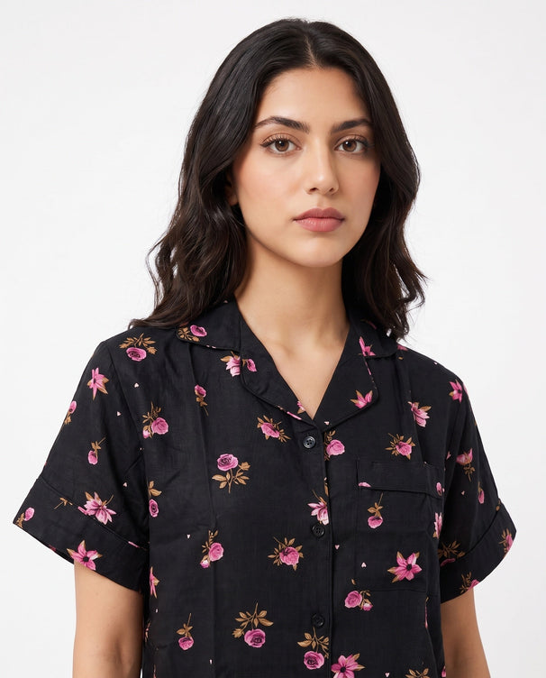 Sajiero Linen Pajama Suit - Floral Dusk