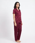 Sajiero Silk PJ Set - Rosia - Maroon