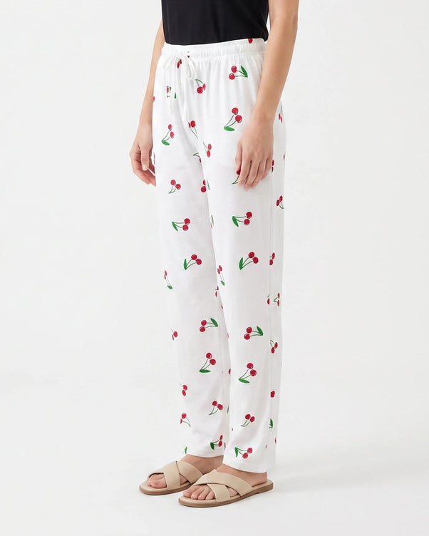 Sajiero Cotton Trouser - Cherry Daze - White