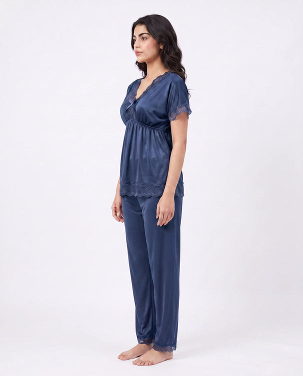 Sajiero Silk PJ Set - Ethra - Navy Blue