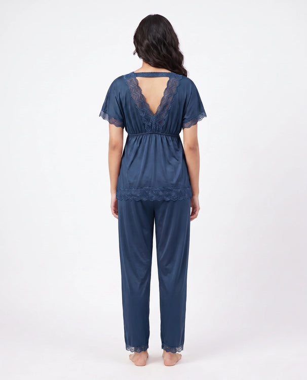 Sajiero Silk PJ Set - Ethra - Navy Blue