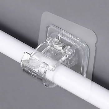 Pack of 2 Transparent PVC Adhesive Curtain Rod Hook Pipe