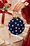 Trendy Floral Potli Style Round Evening Bag for Women - Elegant Wedding & Party Wear Embellished Handbag
