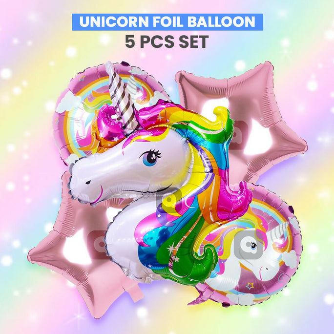 5 Pcs Unicorn Theme Foil Balloon Set – Kids Birthday Party Decoration