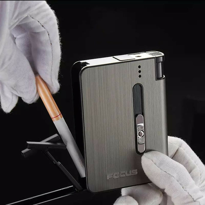 Focus Automatic Lighter Automatic Cigarettes Holder 10 Pcs Cigarette Case Portable Automatic Cigarette Holder Without Lighter Metal Cigarette Boxes Lighter Gadget For Men Multifunction Cigarette Holder