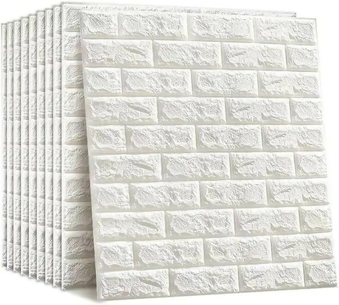3D Brick Wall Stickers, Self Adhesive Wallpaper Foam Sheet, PE Foam High Quality Brick Wallpaper, Sofa Background Wall Décor, Peel And Stick 3D Art Wall Brick Room Panels For TV Walls – White – 70*77cm