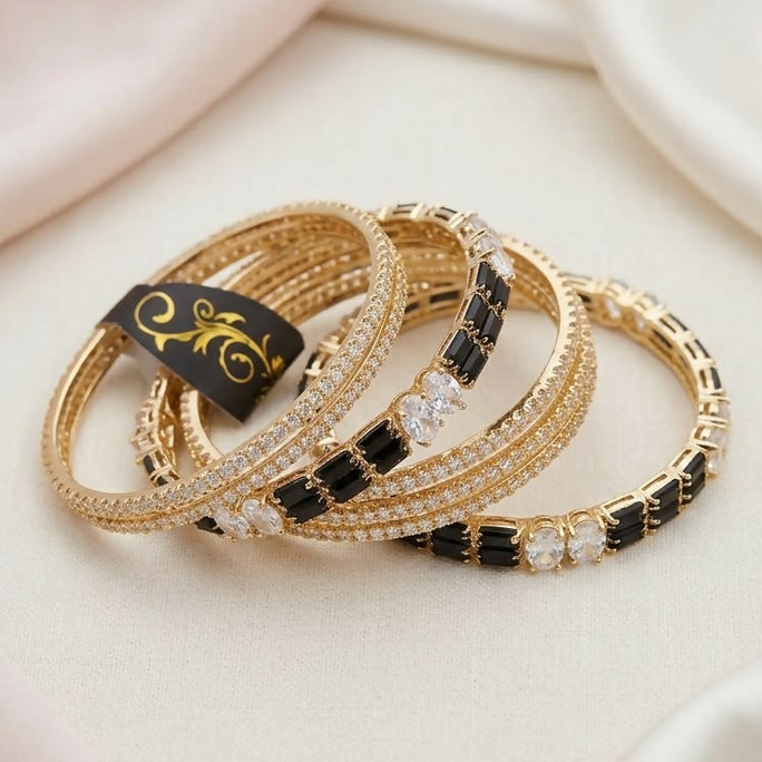 Elegant Baguette Cut & Micro-Pave Zircon Bangles Set for Women - Sparkling Multi-Row Crystal Bangle Set