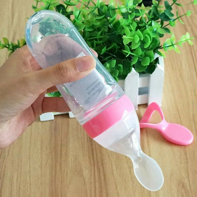 Infant Baby Silica Gel Bottle With A Spoon Newborn Baby Food Supplement Rice Cereal Bottles Milk Feeder