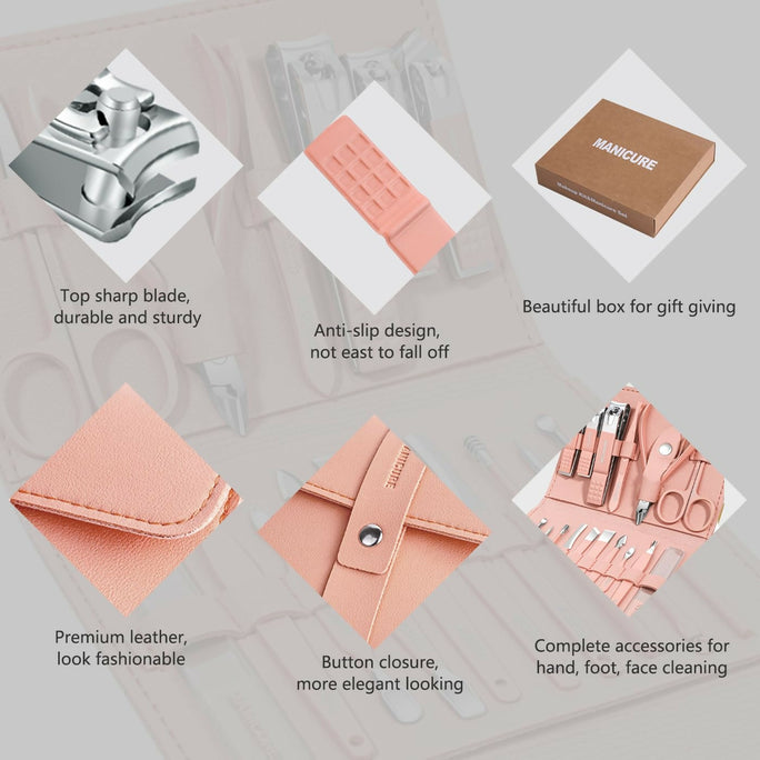 16 in 1 Nail Cutter Set Stainless Steel Nail Clippers Set With Folding Bag Manicure Cutter Kits Scissors Beauty Tool