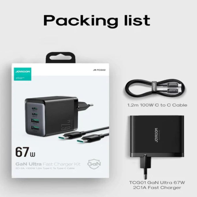 Joyroom TC-G02 GaN Ultra 67W 2C2A Fast Charger with 100W USB-C to USB-C Cable (1.2M)
