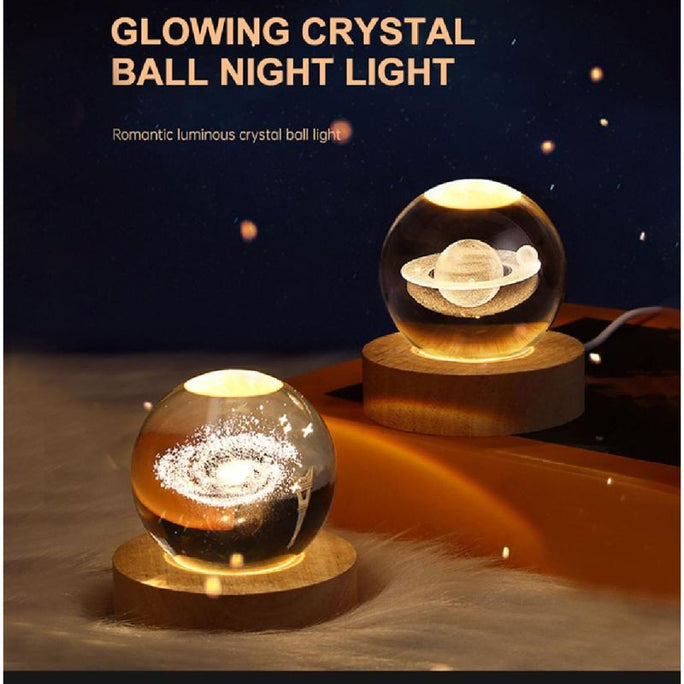 3D Crystal Ball Moon Night Lamp With Wooden Base