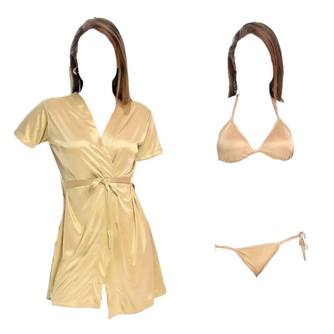 Bihaam Silk Satin 3-Piece Women’s Nightwear Set with Robe BI-015