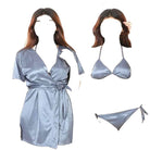 Bihaam Silk Satin 3-Piece Women’s Nightwear Set with Robe BI-015