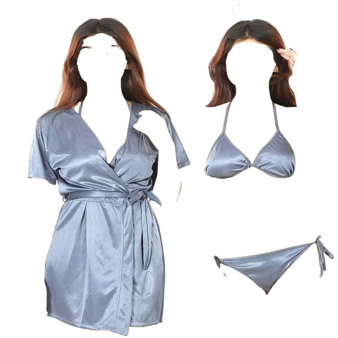 Bihaam Silk Satin 3-Piece Women’s Nightwear Set with Robe BI-015