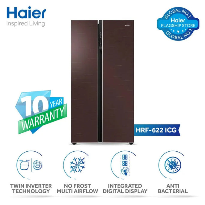 Haier HRF-622 ICG Side-by-Side Door Inverter Refrigerator 22 Cubic Feet With Official Warranty