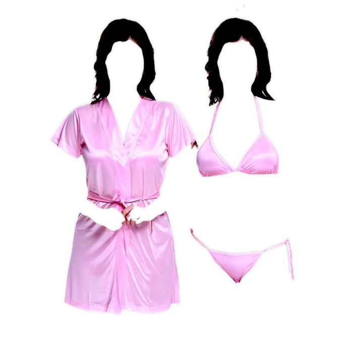 Bihaam Silk Satin 3-Piece Women’s Nightwear Set with Robe BI-015
