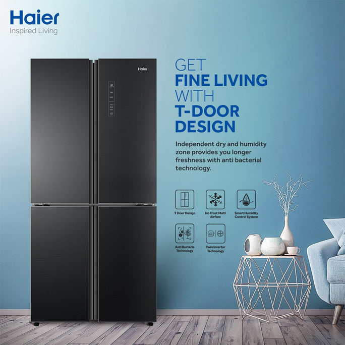 Haier HRF-578 TBG Glass T-Door No Frost Inverter Refrigerator 20 Cubic Feet With Official Warranty