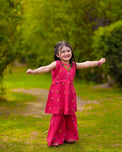 Kids Fitt Girls Fuchsia Pink Hand Embroidered Khaddar/Lawn 2 Piece Suit – Gharara