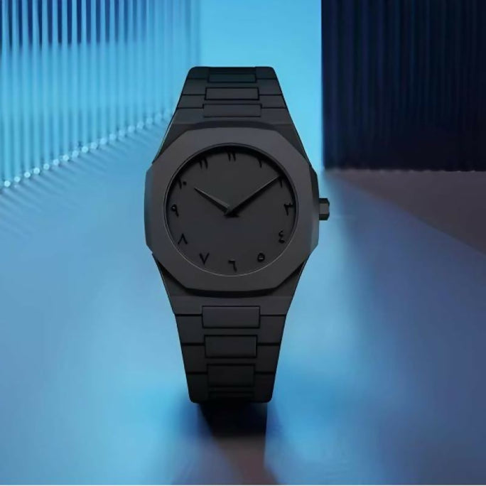 Aura Quartz Watch Black Lightweight Design Arabic Dial Black Aura Arabic Watch For Men Trendy Fiber Plastic Timepiece With Arabic Numerals