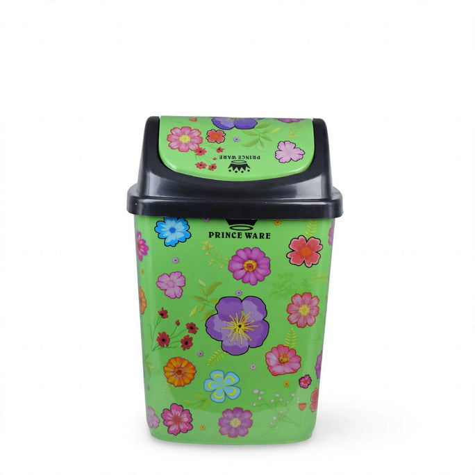 PrinceWare Dustbin Floral With Swing Lid - 13 Liters (Pack of 2)