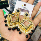 Pair of Elegant Geometric Kundan Square Drop Earrings
