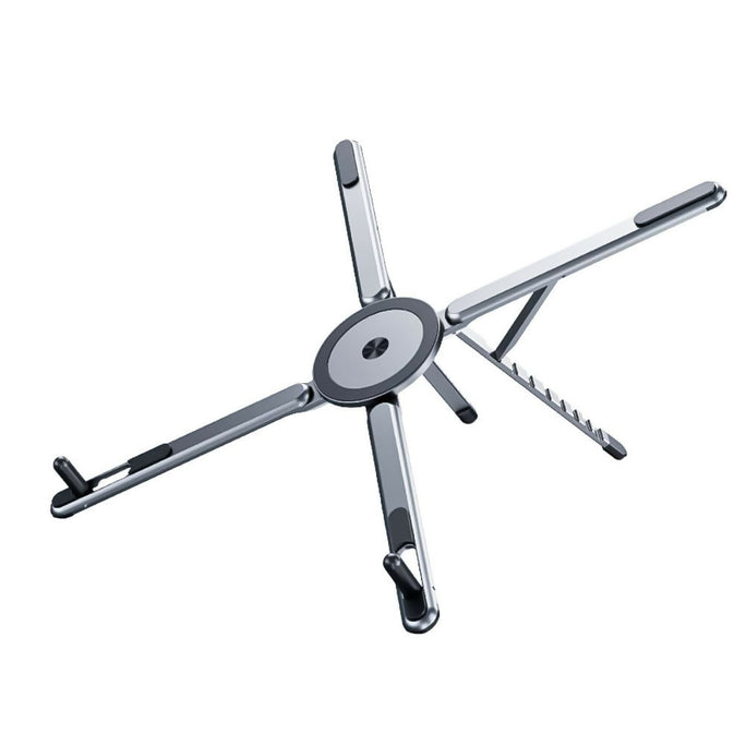 SX-L01 4-in-1 Magnetic Foldable Laptop Stand & Mobile Phone Holder | Aluminum Alloy Adjustable Phone Tablet Laptop Holder | Portable Ergonomic Desk Stand & Setup for Travel & Remote Work