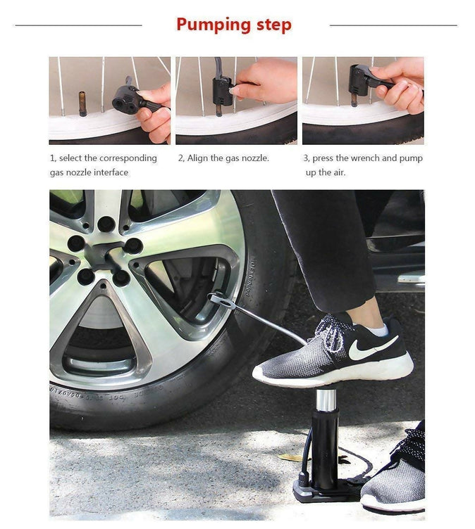 High Pressure Foot Air Pump with Gauge Heavy-Duty Foot Bike Pump for Bicycle Ball Scooter Car Inflatable Toys Mini Pump