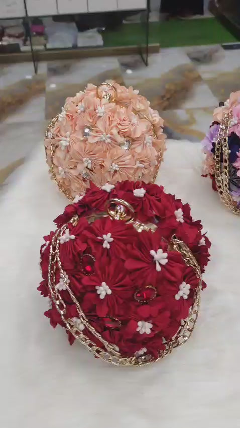 Trendy Floral Potli Style Round Evening Bag