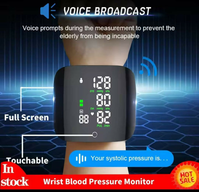 Voice Broadcast One Touch Rechargeable Wrist Blood Pressure Monitor
