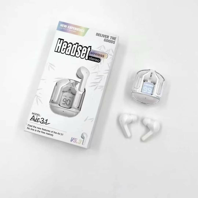 Air31 earbuds With SILICON POUCH wireless crystal Transparent and Bluetooth Air 31Type C