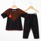 Kids Fitt Girls Black Hand Embroidered Khaddar 2 Piece Suit – Tassel Detail