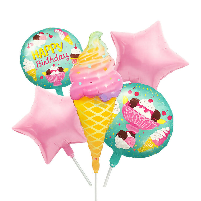 5 Pcs Ice Cream Cone Theme Foil Balloon Set – Kids Birthday Party Decoration