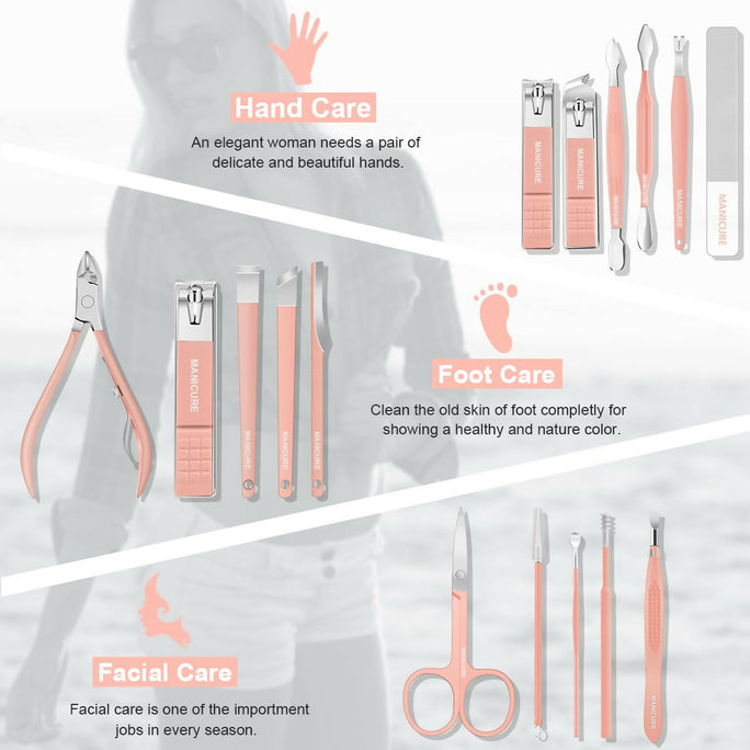 16 in 1 Nail Cutter Set Stainless Steel Nail Clippers Set With Folding Bag Manicure Cutter Kits Scissors Beauty Tool