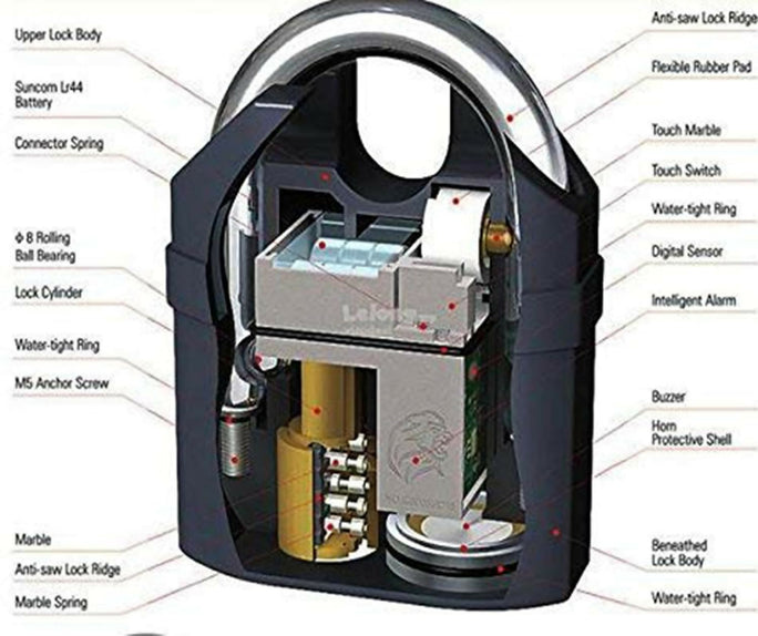 Universal Security Alarm Lock System Waterproof Black Anti Theft Siren 110Dba Alarm Anti Padlock Thickened Shackle Padlock with 3 Keys 1Pcs Polished Finish