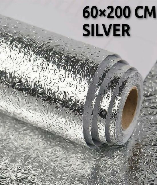 60 X 200 CM Foil Sheet Silver Aluminium Foil Sheet Kitchen Waterproof Self-Adhesive (Silver)