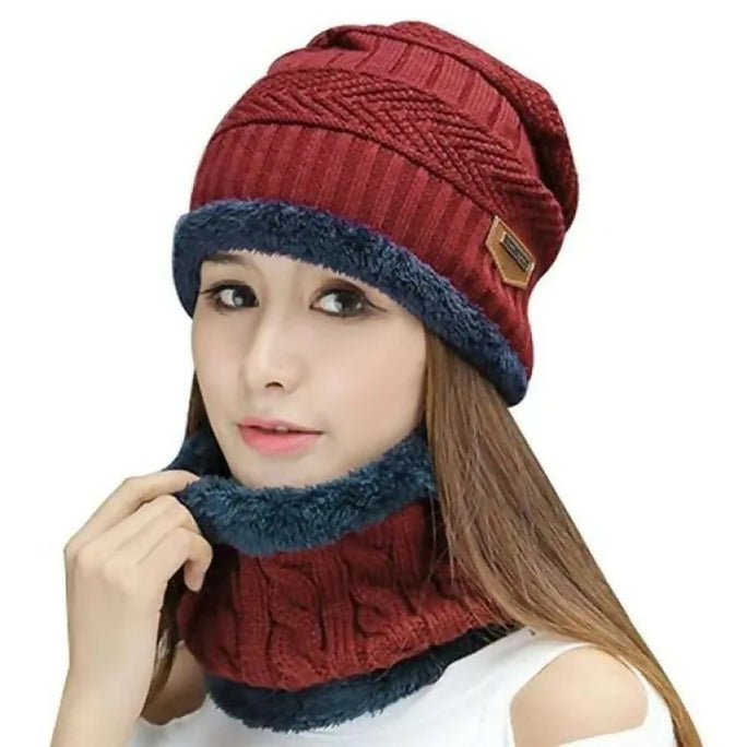 2pc Winter Cap Beanie Hat Cap Neck Warmer Scarf Set Fleece Lined Skull Cap And Scarf Unisex Hat & Scarf Set Stylish Knit Skull Cap For Men Women