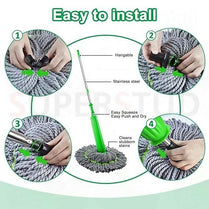 Green Twist Mop 2 in 1 Dehydrated Floor Cleaning mop Microfiber Cleaner Wet and Dry Mopping