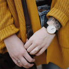 Black DW Leather Strap Men Wrist Watch Analog Brown Leather Luxury Wrist Watch Stainless Steel Smart Watch Leather Straps