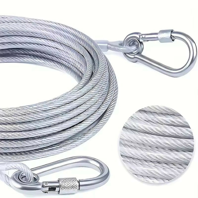 Strong stainless steel clothesline rope (2 metre) with hooks, perfect for hanging clothes indoors or outdoors