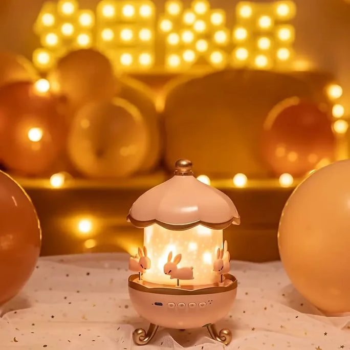 Bunny Carousel Night Light Projector, 6 Set Films Rotating LED Lamp, Star Projection Light for A Magical Nursery Atmosphere, Rotatable Rabbit Night Lamp for Kids Room Decor (Bunny Night Light)