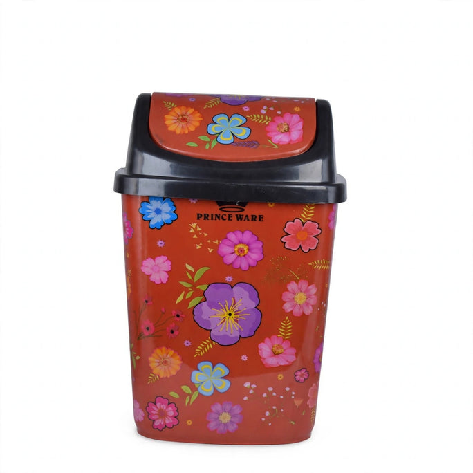 PrinceWare Dustbin Floral With Swing Lid - 13 Liters (Pack of 2)