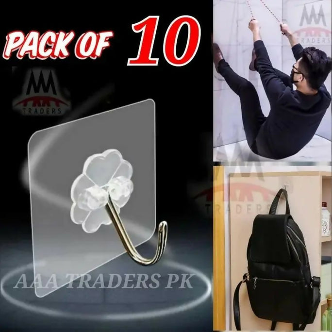 Pack Of 10Pcs Adhesive Suction Cup Hooks Stick Hook Heavy Duty Sticky Wall & Ceiling & Door Nail