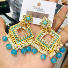 Pair of Elegant Geometric Kundan Square Drop Earrings