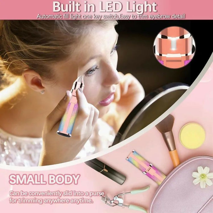 2in1 Electric Eyebrow Trimmer and Shaver Rechargeable Hair Remover for All Parts Use in Pen Flawless Hair Remover Rechargeable Painless Precision Eyebrow Trimmer and Eyebrow Razor Tool with LED Light for Face Lips Nose Chin Arm