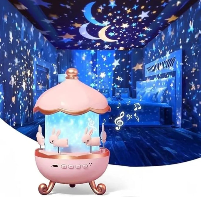 Bunny Carousel Night Light Projector, 6 Set Films Rotating LED Lamp, Star Projection Light for A Magical Nursery Atmosphere, Rotatable Rabbit Night Lamp for Kids Room Decor (Bunny Night Light)